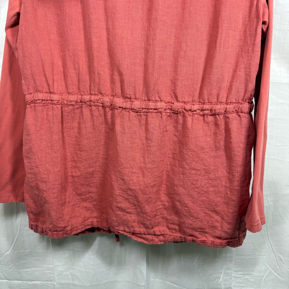 Flax 100% Linen Coral Salmon Hooded Drawstring Light Shacket Shirt Tunic Size‎ S - Picture 8 of 11